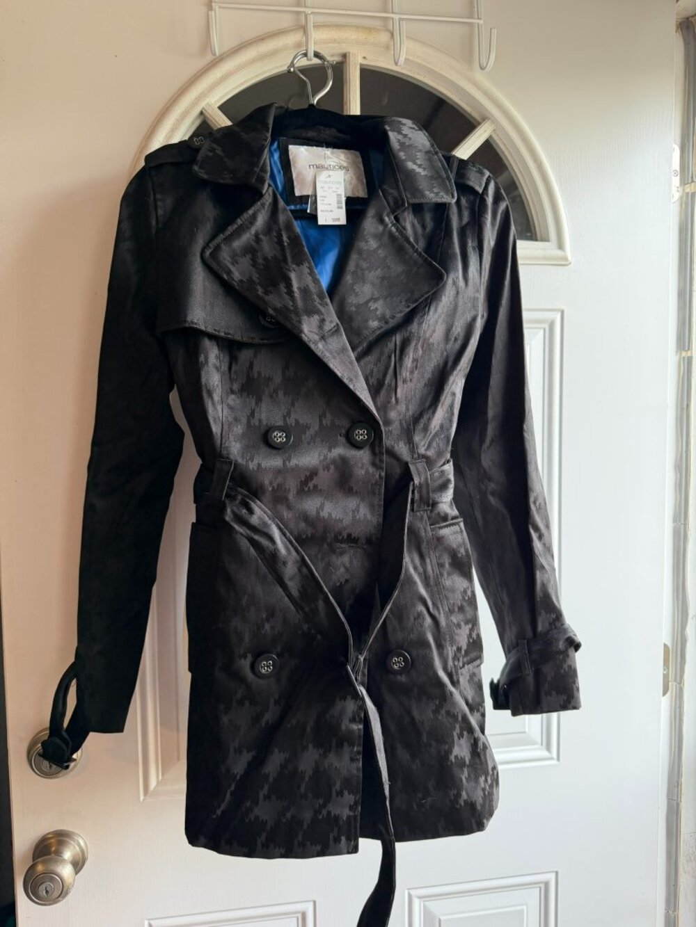 Maurice's Black Patterned Button Up Trench with Belt
